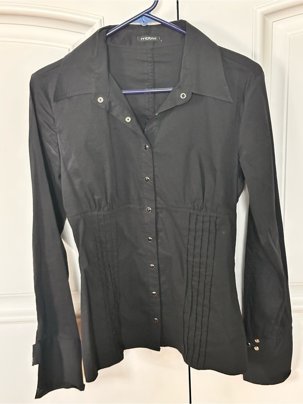 Motivi Vintage 90s Black Tailored Button Down Blouse European Sz 8
